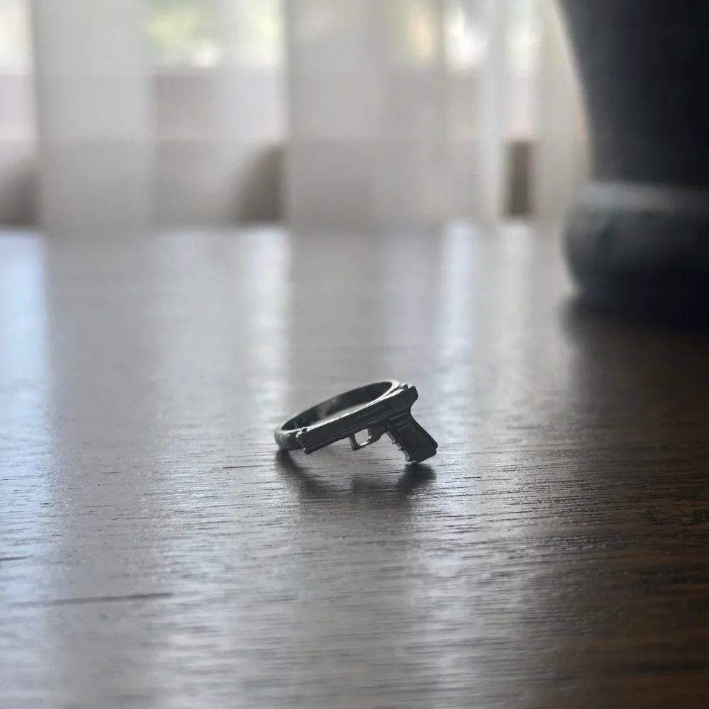Pistol Ring Mens Size 9 Silver Handgun Statement Novelty Edgy Y2K Grunge Gun